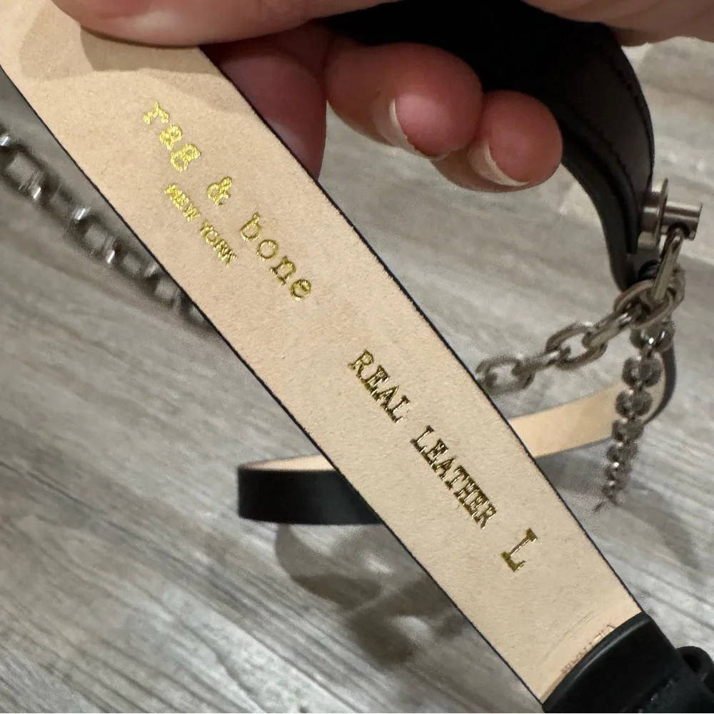 Rag & Bone Mari Chain Black Leather Belt